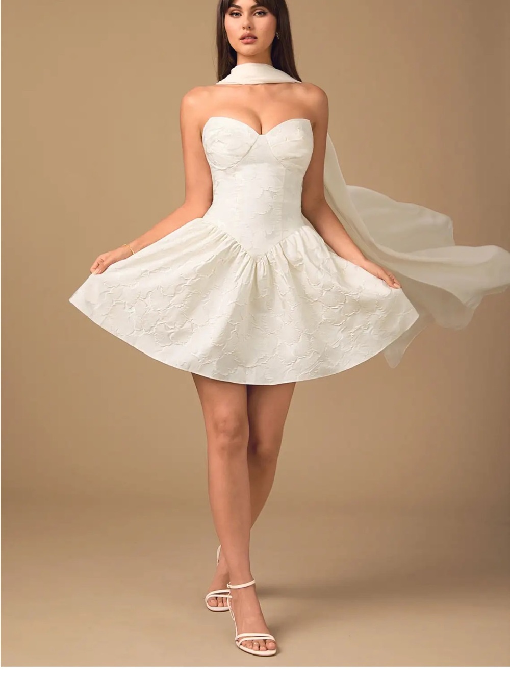 Strapless White Lace Skater Dress